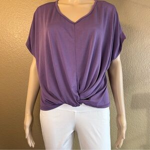 Lavender Field Purple V-Neck Bottom Knot Tee Sz S